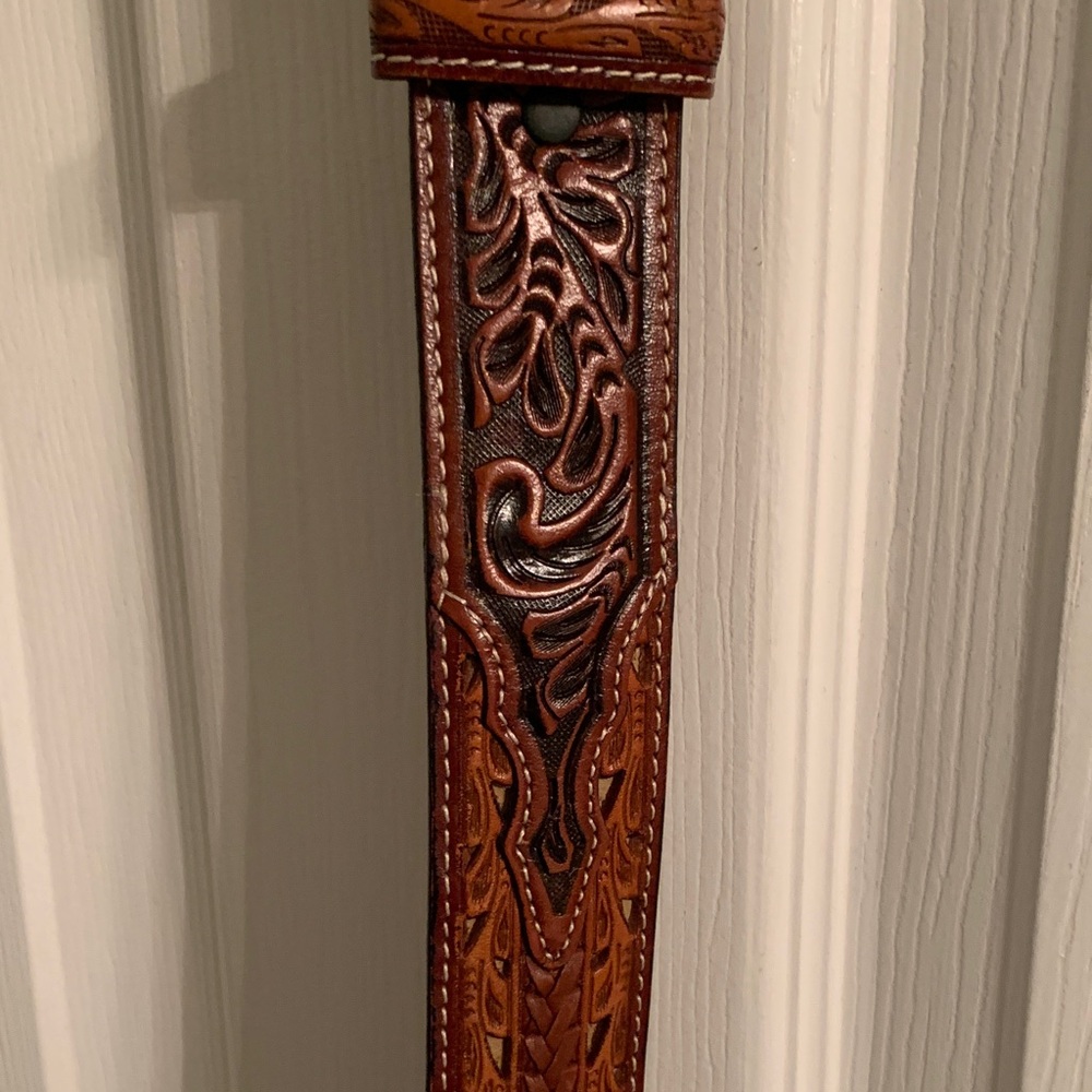 Leather hand tooled belt